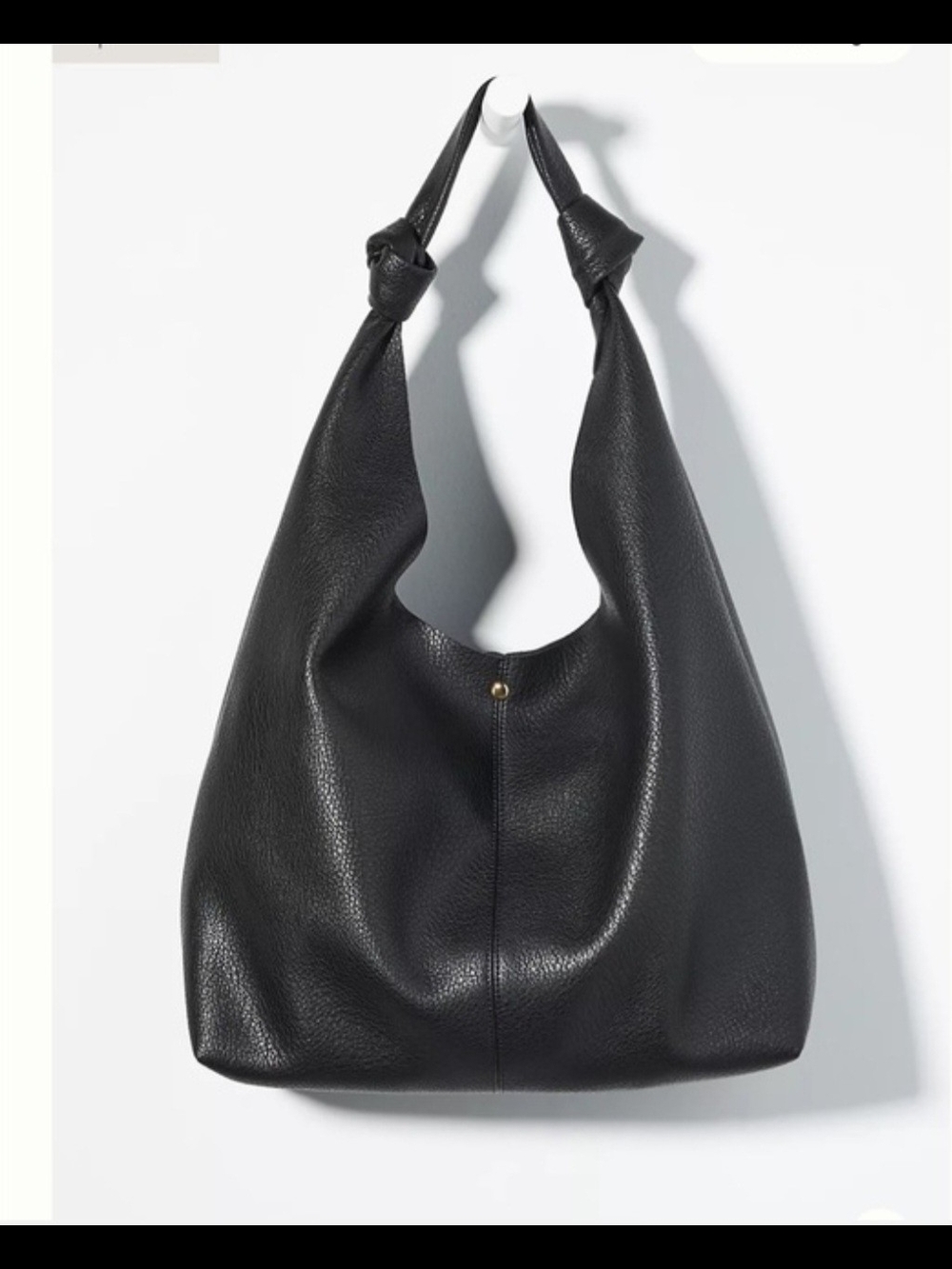 Anthropologie Black Pebbled Knot-Handle Shoulder Bag